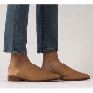 New Nisolo Ama Mule Slip-on Shoe Tan Woven Leather Flat Heel Dust Bag SZ 6